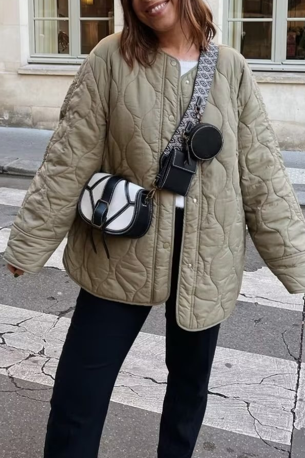 color Loose Round Neck padded jacket