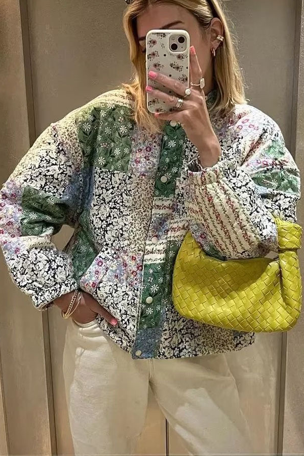 Collar long sleeve Floral pattern cotton jacket
