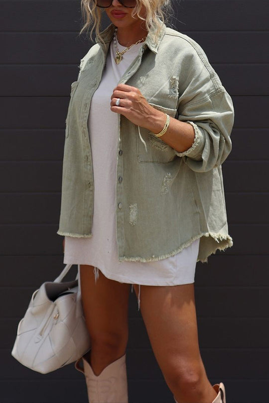 Revers long sleeve Ripped denim jacket