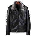 Men's leather faux jacket with faux fur collar and military badges