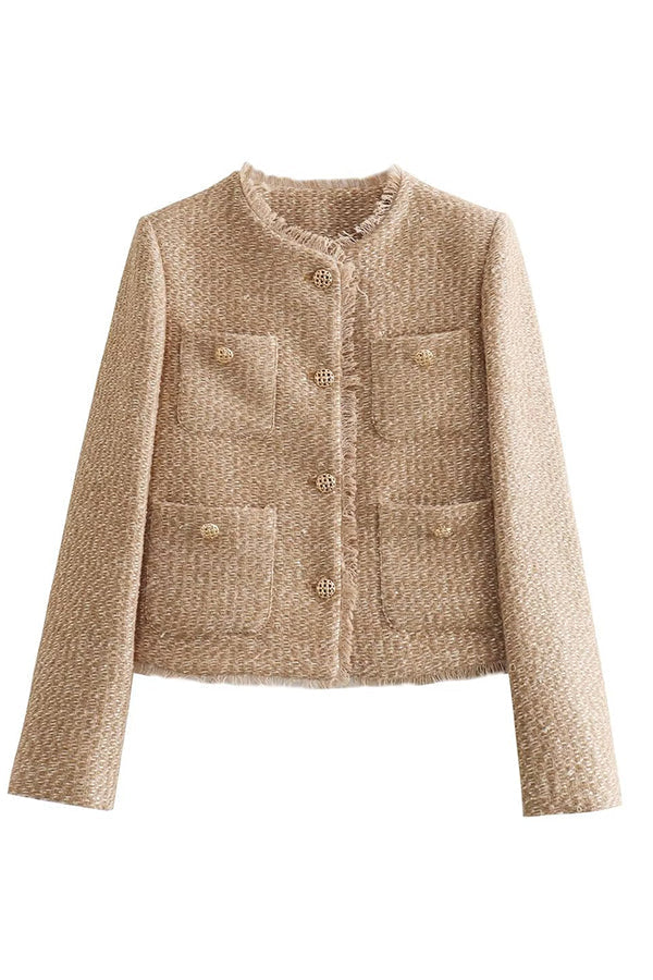 Jacket with Round Necklwe and buttons