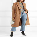 Women's Single-breasted Wool Mix Long Coat with Sharp Tailoring and Patch Pockets