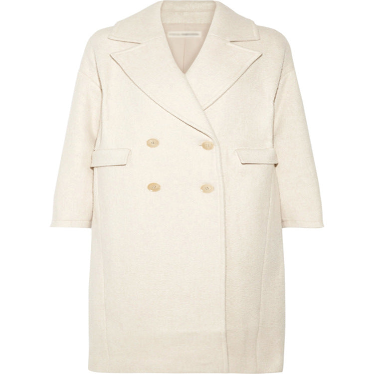 Women Long Floor-Length Relaxed-Fit Wool Blend Coat with Soft Shoulders and Side Slit