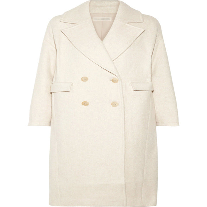 Women Long Floor-Length Relaxed-Fit Wool Blend Coat with Soft Shoulders and Side Slit