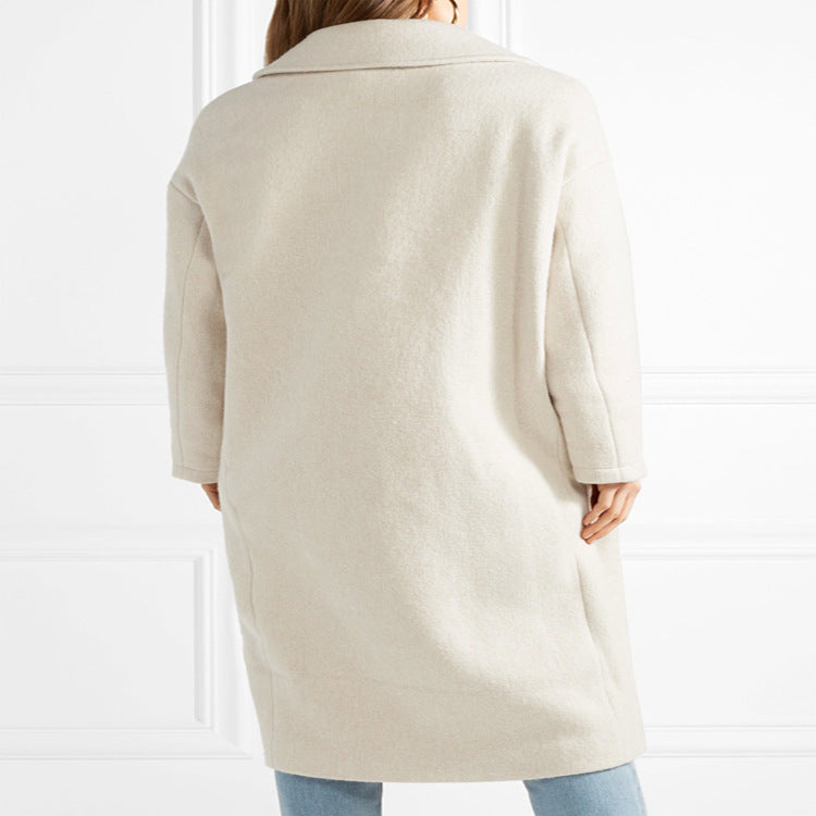 Women Long Floor-Length Relaxed-Fit Wool Blend Coat with Soft Shoulders and Side Slit