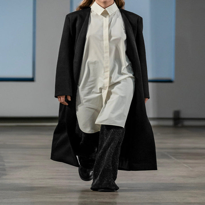 Women Maxi long minimalist tailoring coat with open front