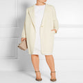 Women's Simple Oversized Long Coat made of Wool-Cashmere Mix with Subtle Lapel and Single-Button Front