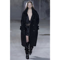 Women Oversize Double-Breasted Long Coat with Wide Shawl Collar and Relaxed Tailoring