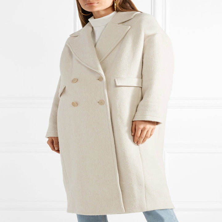Women Long Floor-Length Relaxed-Fit Wool Blend Coat with Soft Shoulders and Side Slit