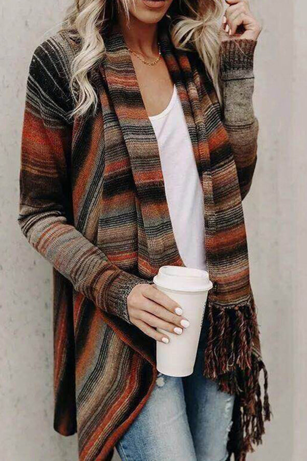 Length Slim cut fashionable Frwged in stripes jacket
