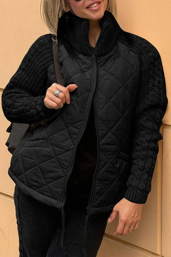 Casual smooth color knitted Patchwork-Lwed jacket