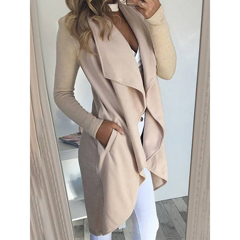 | Solid color Revers Slim Long Windbreaker Jacket