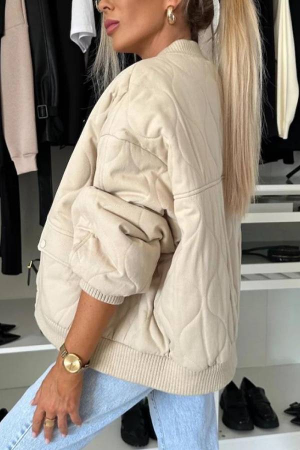 Collar snap Down long sleeve jacket