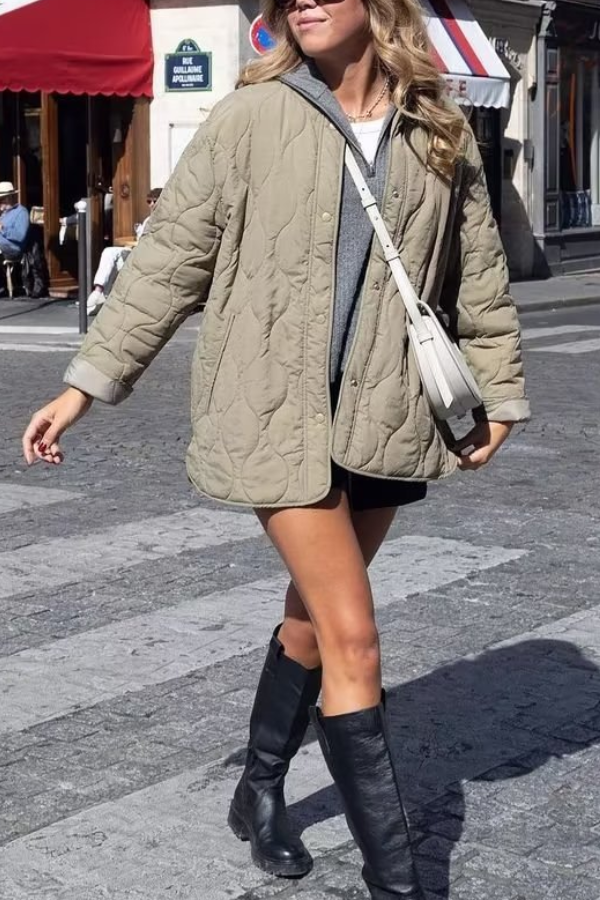 color Loose Round Neck padded jacket