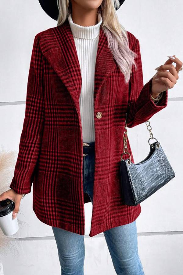 Collection in check collar long sleeve jacket