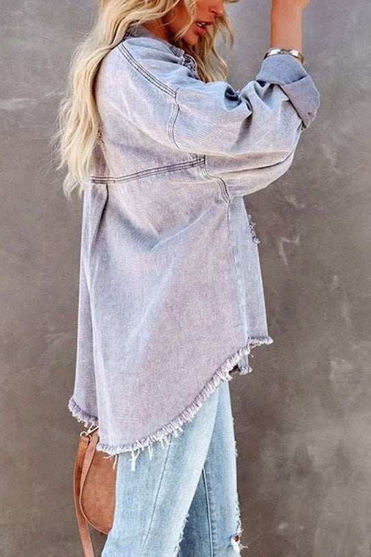 Revers long sleeve Ripped denim jacket