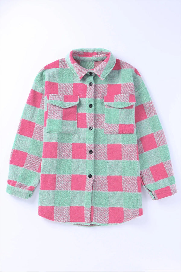Check color Block casual oversized jacket