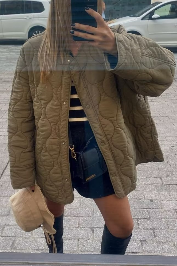 color Loose Round Neck padded jacket