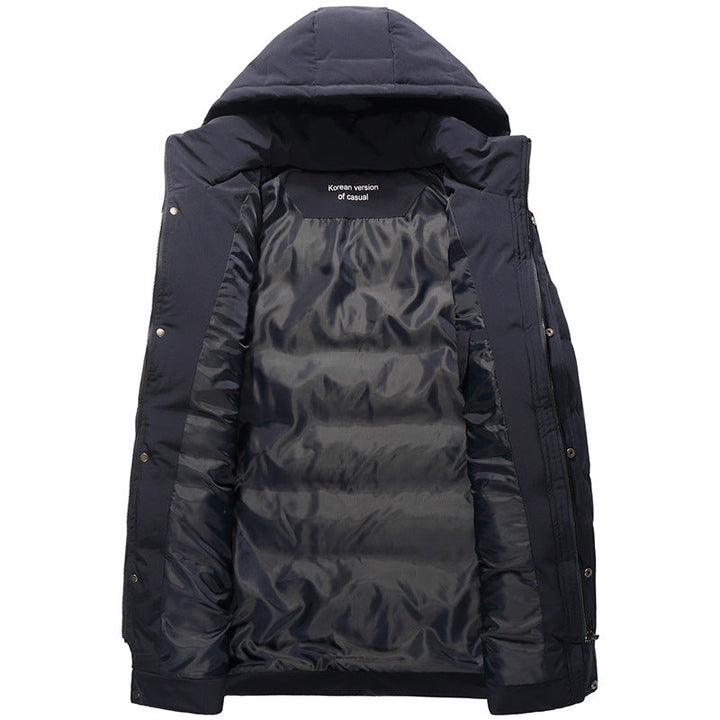 Men mid-length zip Quilted Parka with Hood and Windproof Thermal Insulation