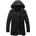 Men mid-length zip Quilted Parka with Hood and Windproof Thermal Insulation
