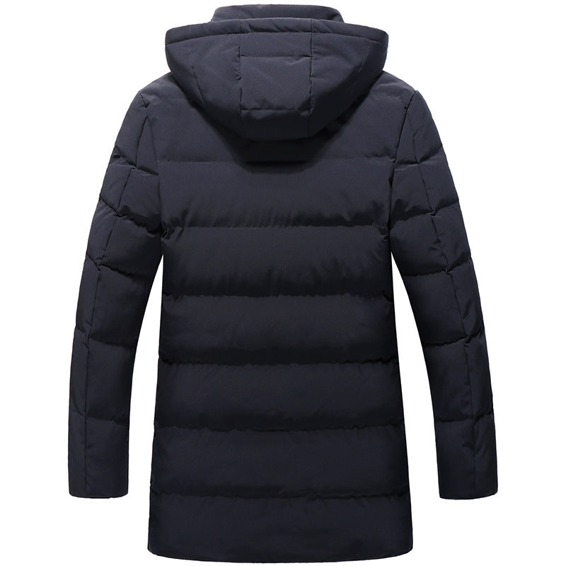 Men mid-length zip Quilted Parka with Hood and Windproof Thermal Insulation