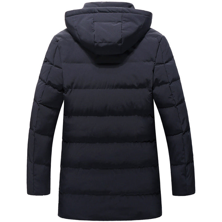 Men mid-length zip Quilted Parka with Hood and Windproof Thermal Insulation