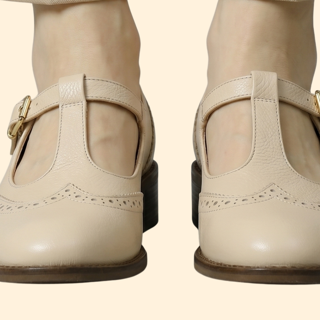 Women’s T-Strap Shoes with Gold-Tone Buckle