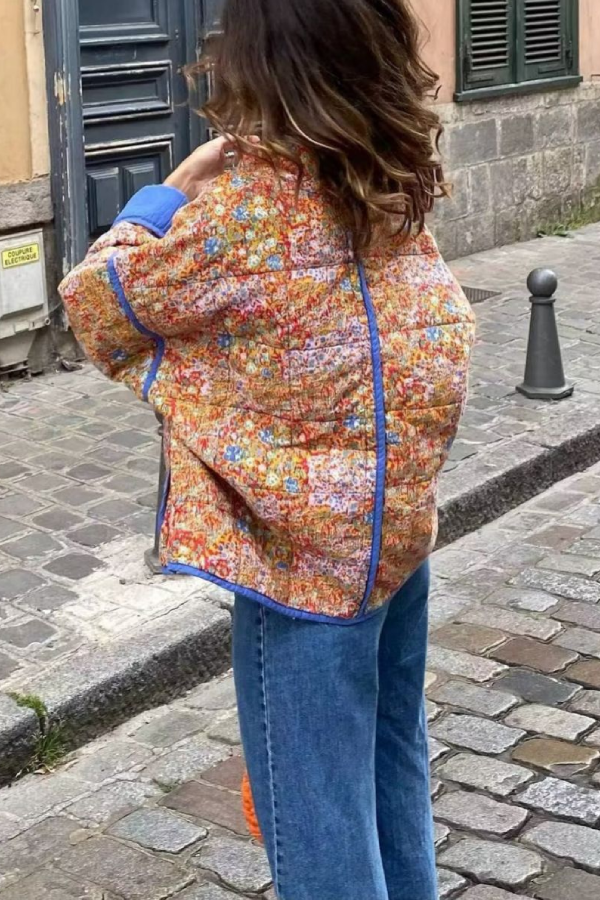 Colorblock Large Bag collar quilted jacket with cotton