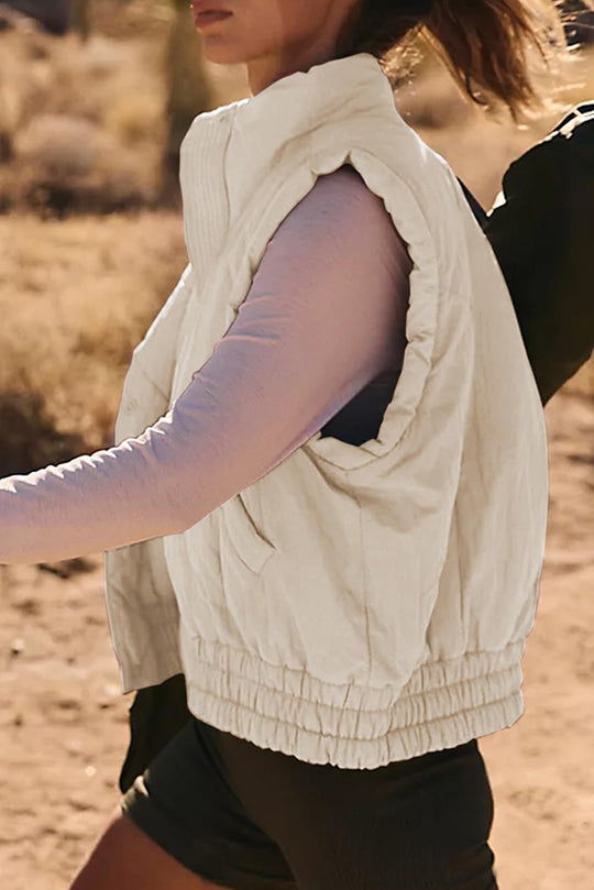 Collar button Sleeveless Loose pocket Box jacket