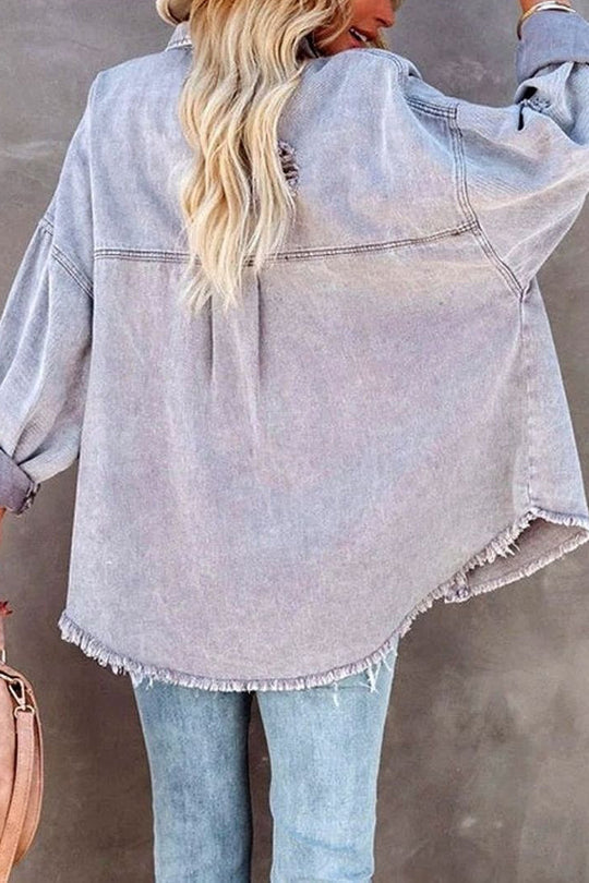 Revers long sleeve Ripped denim jacket