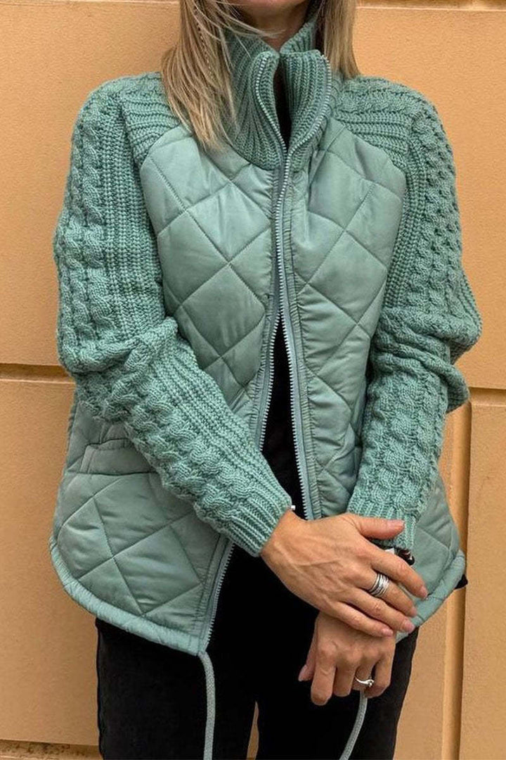 Casual smooth color knitted Patchwork-Lwed jacket