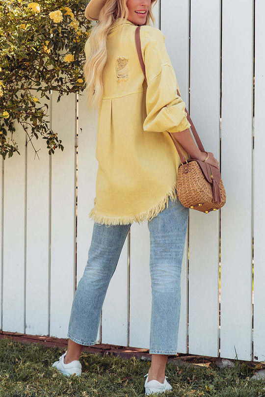 Revers long sleeve Ripped denim jacket