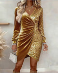 Woman in a sparkling sequin party dress