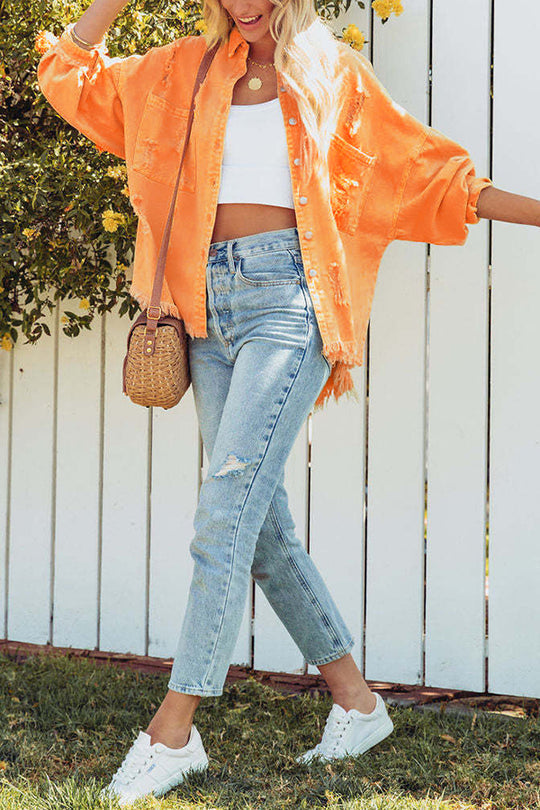Revers long sleeve Ripped denim jacket