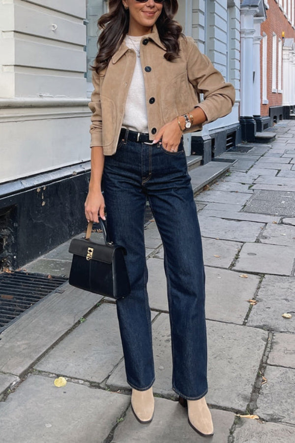 Button Down Crop faux suede jacket