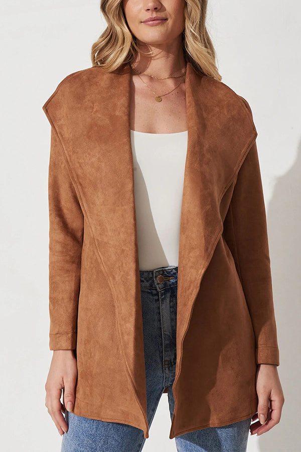 color suit cardigan Large Lapel suede long sleeve jacket