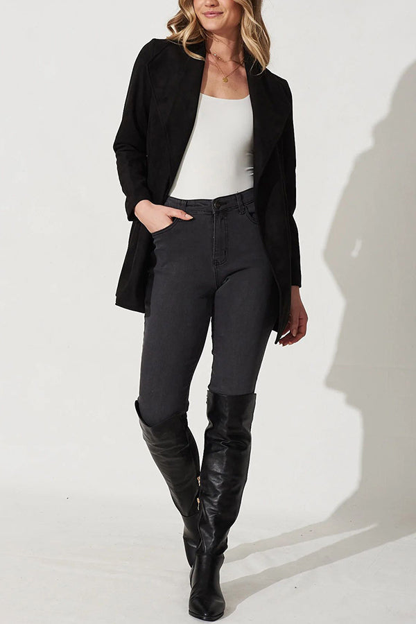 color suit cardigan Large Lapel suede long sleeve jacket