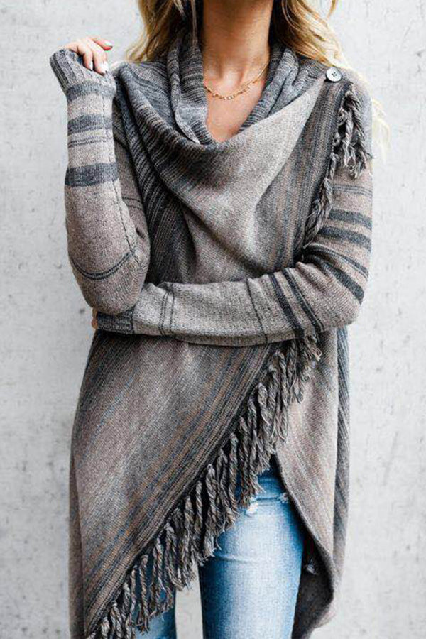 Length Slim cut fashionable Frwged in stripes jacket