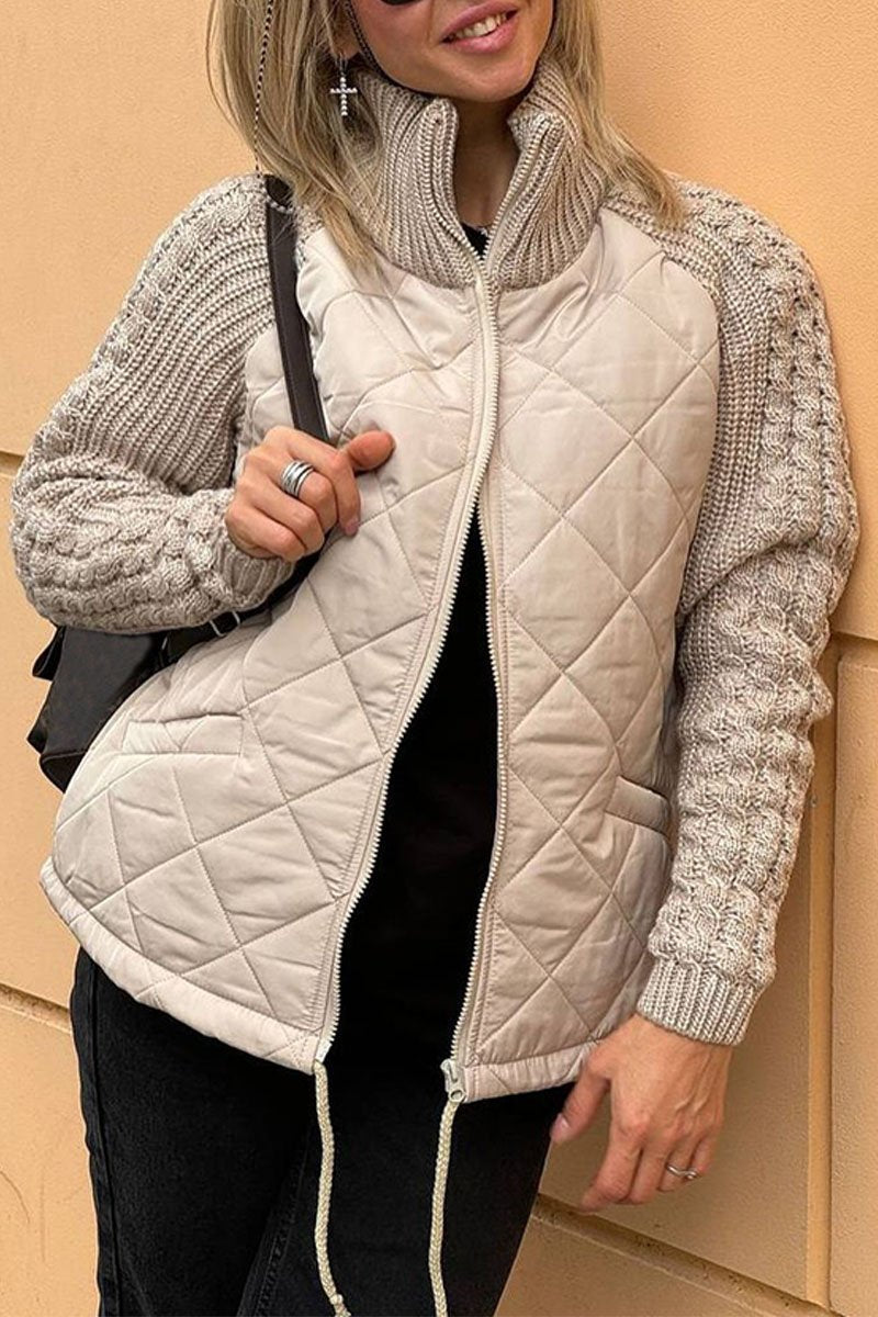 Casual smooth color knitted Patchwork-Lwed jacket