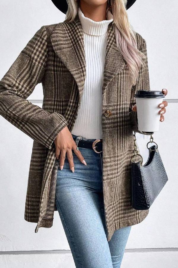 Collection in check collar long sleeve jacket