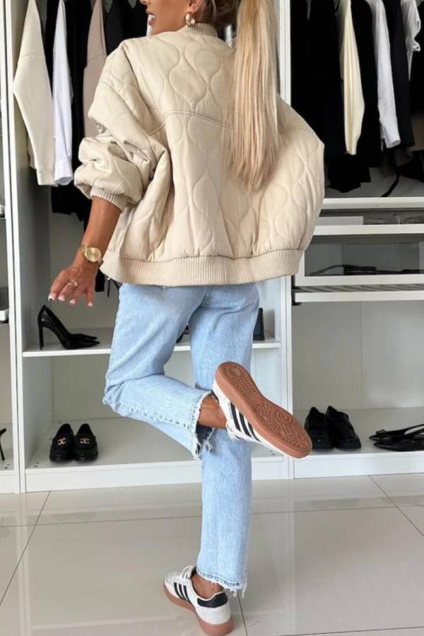 Collar snap Down long sleeve jacket