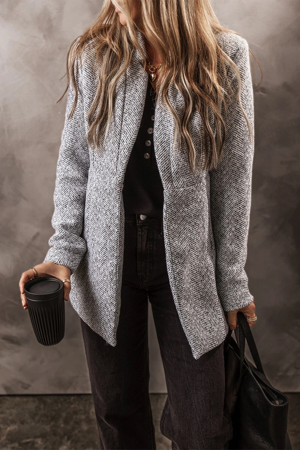 gray Lapel collar jacket with pockets
