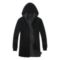 Men's Long Hooded Knit Cardigan with warming Teddy fleece lining, drawstring and patch pockets