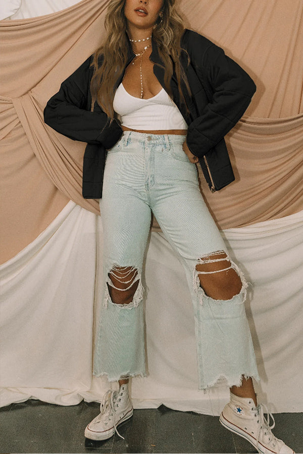 Attached pocket quilted jacket Crop