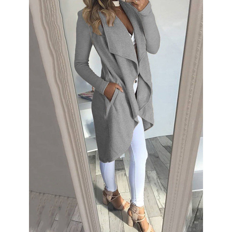 | Solid color Revers Slim Long Windbreaker Jacket