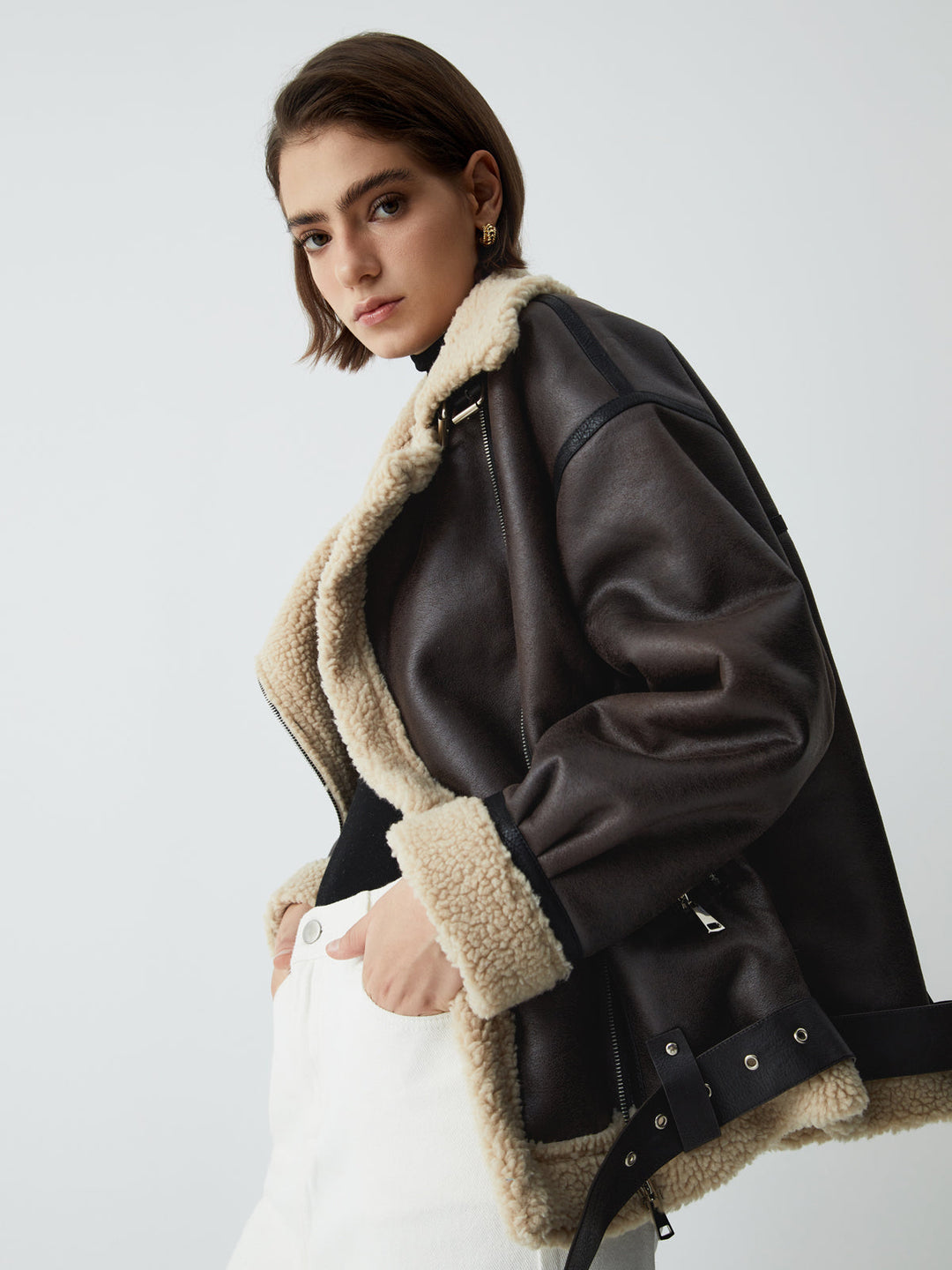 Sherpa-Lwed Sheepskw Aviator jacket