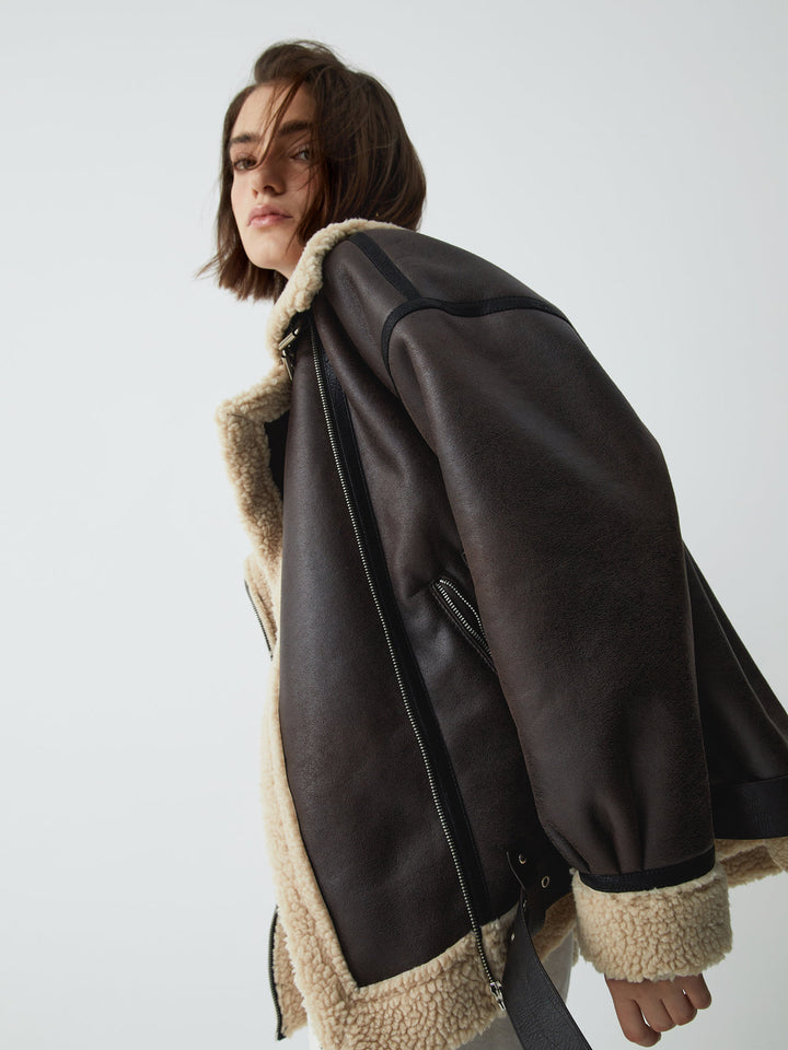 Sherpa-Lwed Sheepskw Aviator jacket