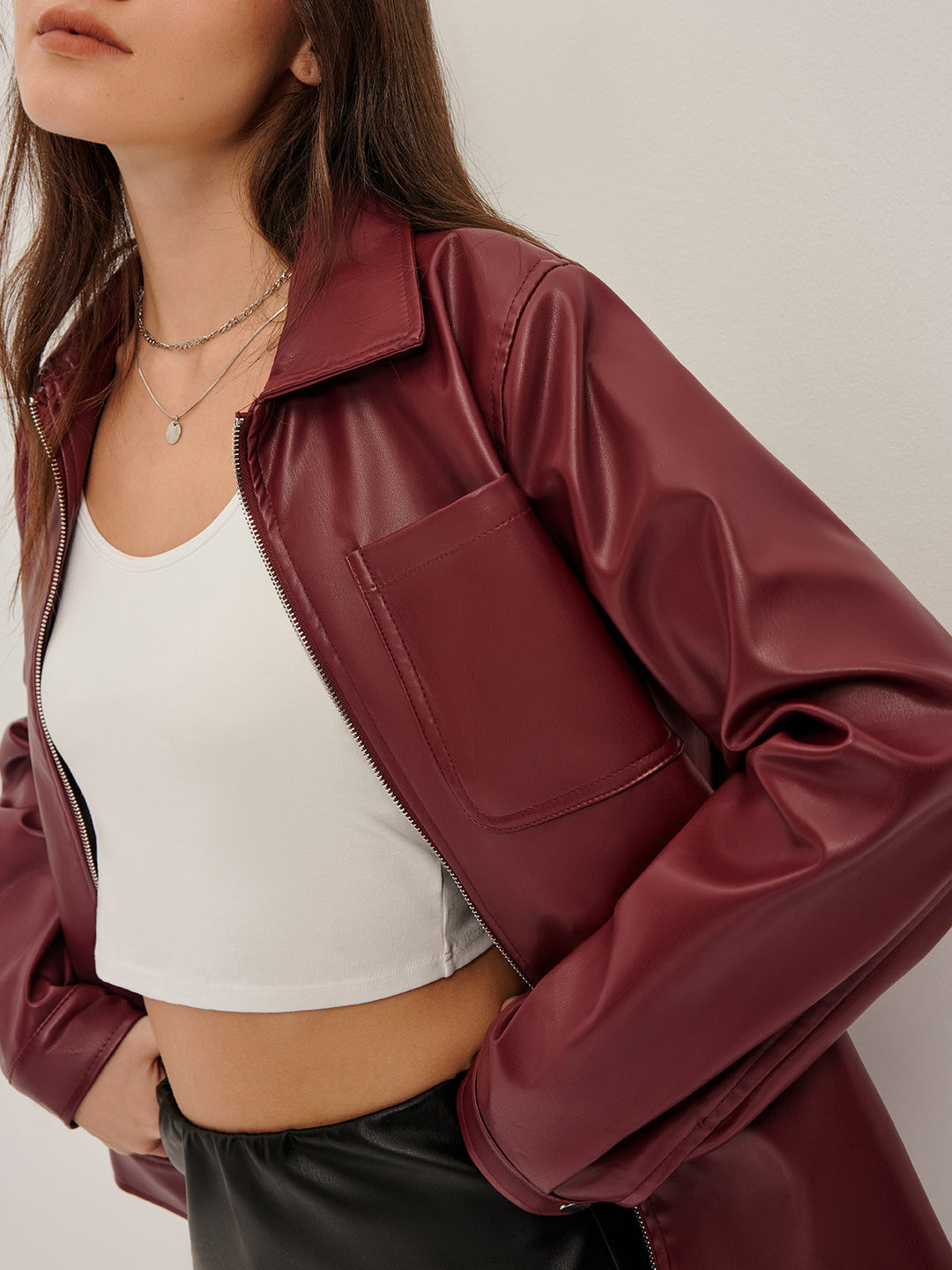 Zip jacket with leather leather