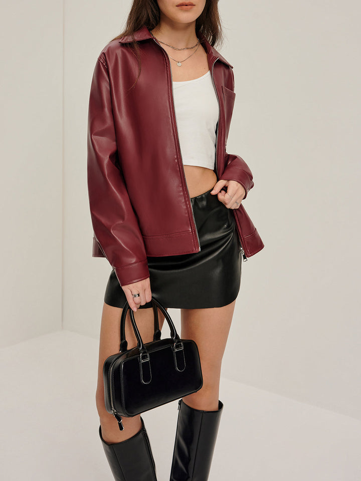 Zip jacket with leather leather