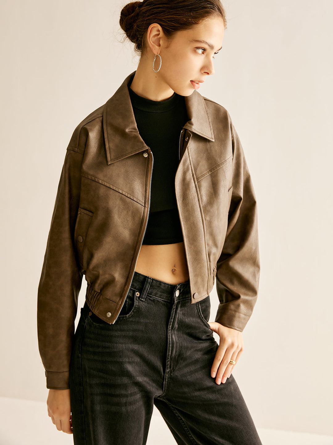 Jacket with leather leather